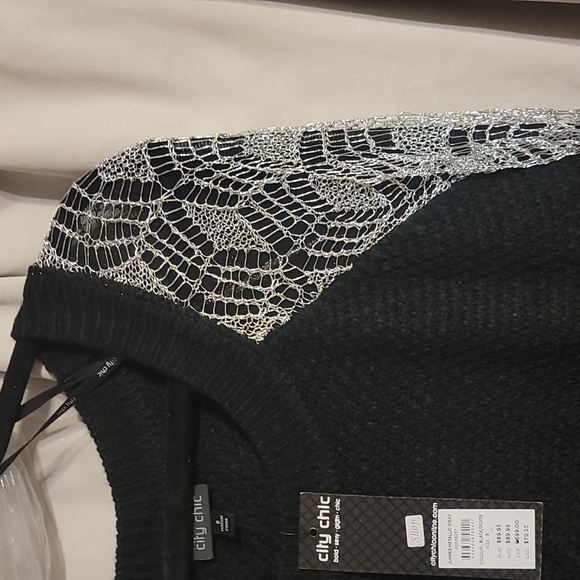 City Chic Soft Knit Sweater with Silver Web Sleeves - Picture 2 of 2